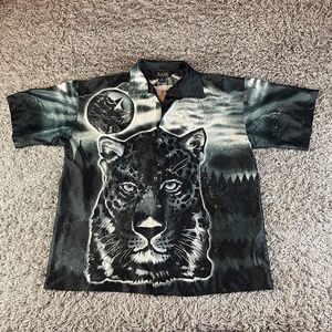 Vintage Y2K Shirt Mens 2XL XXL Black Tiger Mesh Sheer Grunge Skate Logo Animal